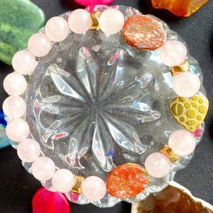 Rose Quartz and Unakite Precious Stone Bracelet